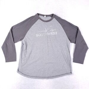 Southwest Airlines Raglan Baseball Shirt Mens 2XL Gray Long Sleeve Corporate